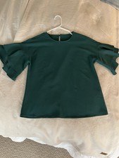 Green Ruffle Sleeve Blouse Round Neck Size S