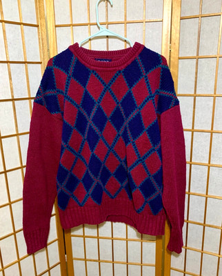 Vintage Gant Chunky Argyle Knit Sweater 100% COTTON Size Large