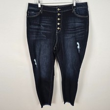 KanCan Jeans Women's 3XL Cut Off Distressed Buttonfly Skinny High Rise Dark Wash