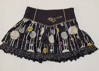Catimini Girls Ruffle Tiered Layered Skirt Size 6 Years Gold Trim Navy