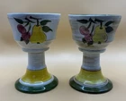 Set of vtg stangl pottery hand painted fruit pattern tall goblets