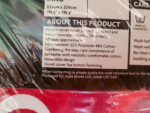 Reversible Duvet Set • Double • Duvet Cover & 2 Pillowcases • Asda brand - Picture 6 of 11