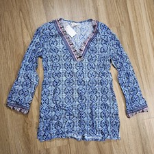 La Blanca Resortwear Beach Swim Tunic Coverup Blue Geometric XS Womens