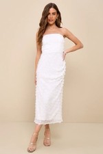 Lulus Dreamy Girl White 3D Floral Applique Strapless Midi Dress Size XS