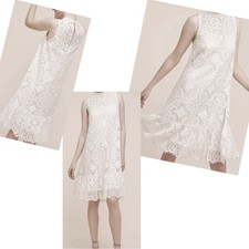 Anthropologie Floreat Cream Floral Lace Sleeveless Ruffle Hem Dress Size 4