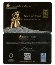 Goldbarren 1 Gramm 999.9  Gold  Heimerle und Meule Secain Card