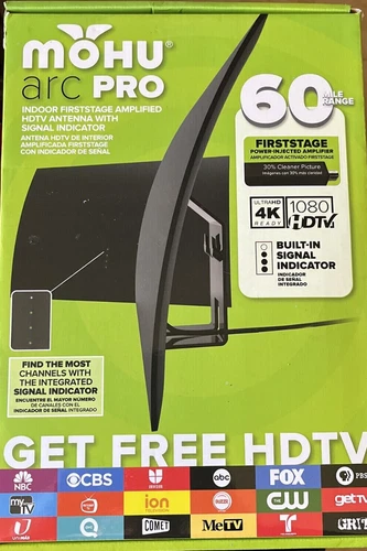 Used Mohu Arc Pro Indoor Amplified HDTV Antenna 60-Mile Range - Black