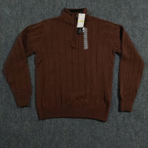 Oscar de la Renta Sweater Men Medium 1/4 Zip Pullover Copper Brown Fleece Collar