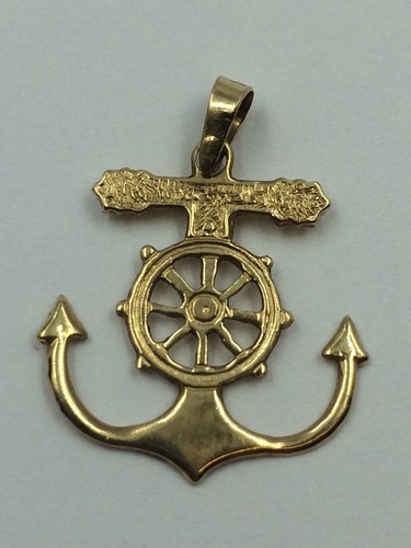 14k yellow gold ships wheel anchor nautical theme pendant ships