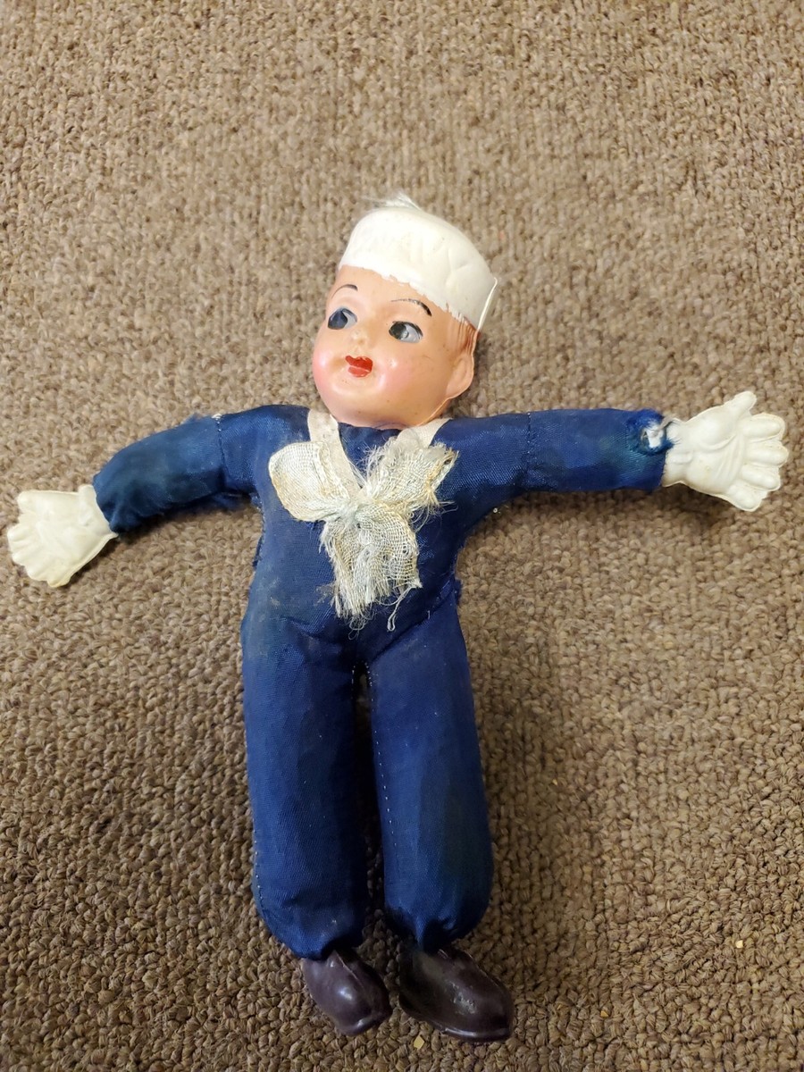 Vintage 1940's US Navy Doll WWII Celluloid head, straw body