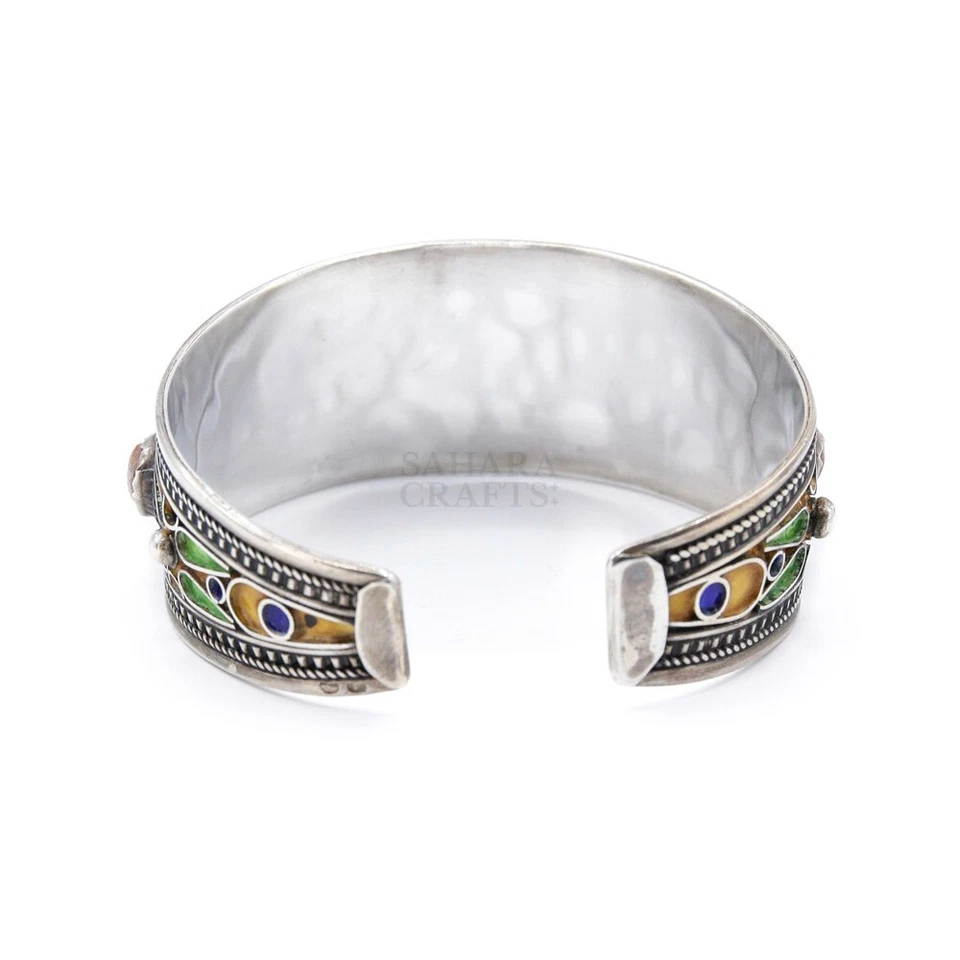Kabyle Berber Cuff Bracelet Silver with Enamel & Coral Adjustable Handmade - Image 4 of 4