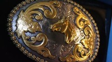 Nocona Western Horse Head Silver and Gold tone Belt Buckle 3756607
