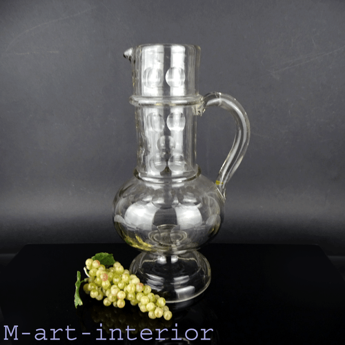 Antik Wein-Wasser Kanne Krug Glas Schliff ▶ 33,5 cm ◀ Böhmen Austria um 1915 - Bild 1 von 10