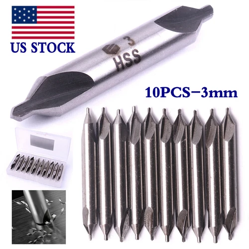 10pcs 3mm HSS 2 Edges 60°Combined Countersink Center Drill Bits Lathe Mill Tool