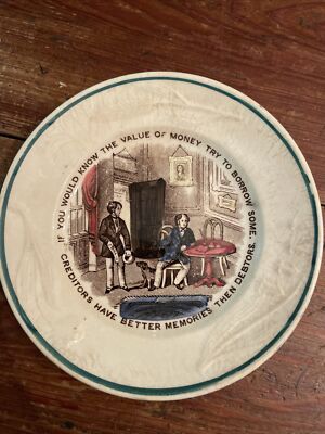 Early US 19th Century Ben Franklin Proverb Plate - Know The Value Of Money
