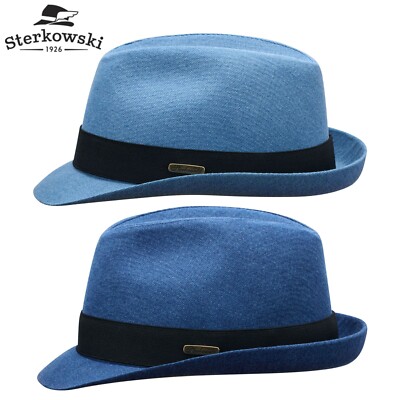 Sterkowski BLUE NOTE Denim Hat Short Brim Trilby Elegant Women Men's Light Airly