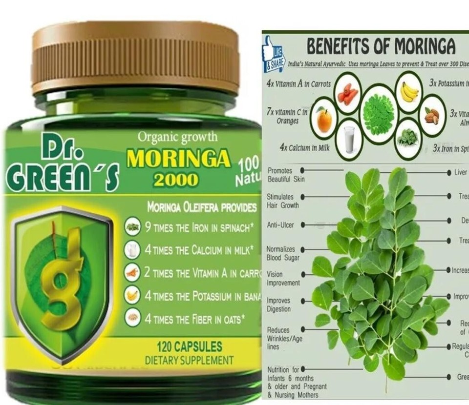 ORGANIC MORINGA Oleifera Powder Capsules 120 100 % PURE VIDA 2000mg x/s ...