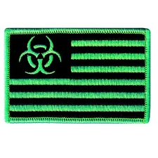 BIOHAZARD SYMBOL FLAG PATCH - GREEN - ZOMBIE APOCALYPSE embroidered iron-on USA