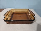 ANCHOR HOCKING: amber Baking Dish 8" Square Pan #1452, ribbed sides, VTG