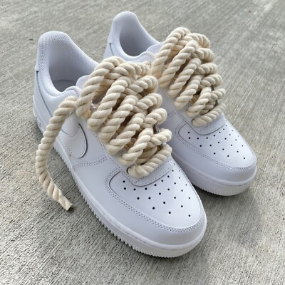 Custom Nike Air Force 1 White with Chunky Beige Rope Laces AF1 and