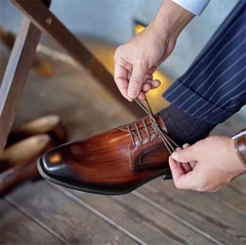 Men's Leather Lined Dress Shoes Formal Business Shoes Classic Lace-up Oxfords US - Picture 2 of 26