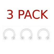 3 PC 16G 5/16" 3/8" FLEXIBLE HORSESHOES RETAINER CLEAR TRAGUS RING HIDE PIERCING