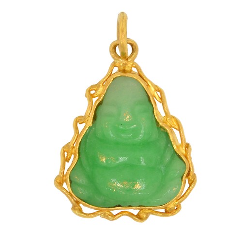 24k Yellow Gold Green Jade Buddha 