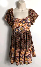 Angie Women's Floral Off the shoulder Short Dress Sz S 100% Acrylic Smocked Back