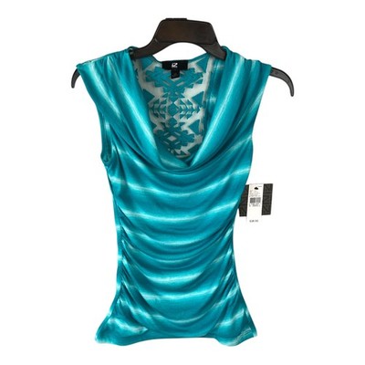 iZ BYER Sleeveless Top Tiered Green Striped Sheer Back Geometric Lined Woman XS