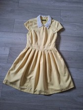 Miss Selfridge Yellow Stretch Flared Short Dress White Lace Collar Retro UK10