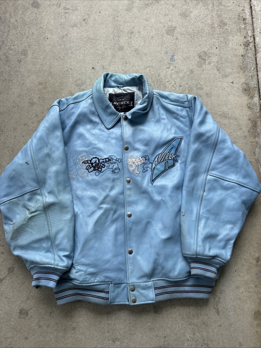 Vintage Hip Hop Avirex Men's Leather Bomber Jacket Baby Blue Size