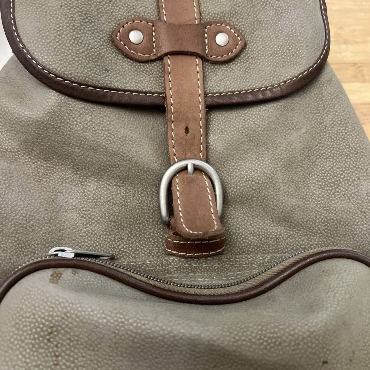Eddie Bauer Vintage Leather Backpack Brown Tan Green  display picture 1