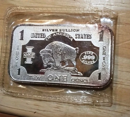 1 Troy Oz. Silver Buffalo Bar, .999 Fine, United States, Silver Bullion