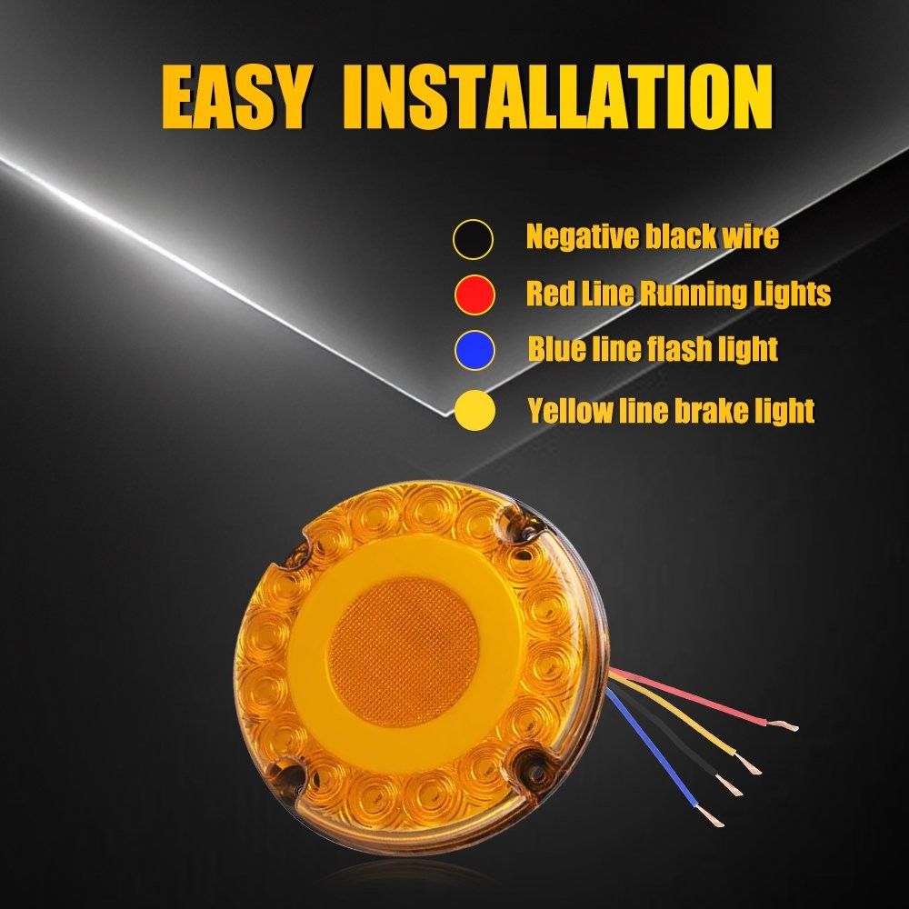 2PC in 7" Round Amber LED Tail Light Brake Turn Signal DRL Truck Bus Trailer Van thumbnail 7