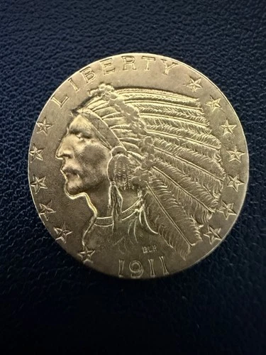 U.S. 1911 Indian Head Five Dollars Gold Coin Half Eagle $5
