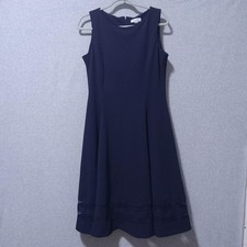 Calvin Klein Dress Womens 12 Blue Sleeveless A-Line Midi Sheer Panel Hem