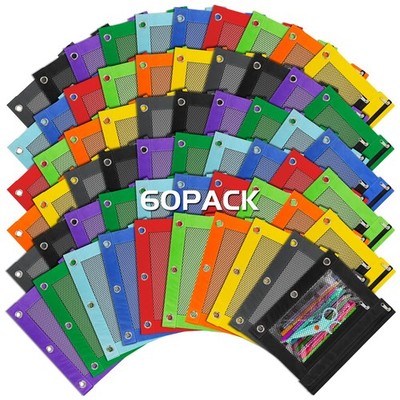 60 Pack Pencil Pouch for 3 Ring Binder bulk Binder Pencil Pouch with Zipper, ...