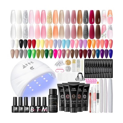 67PC -Nail Polish Kit with U V Light, 25pcs Polish with 15 Colors Poly Extens...