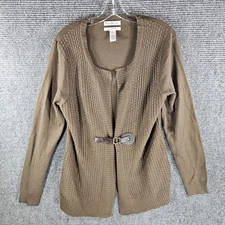 Susan Bristol Women Cardigan Sweater XL Green Buckle Closure Merino Wool Blend