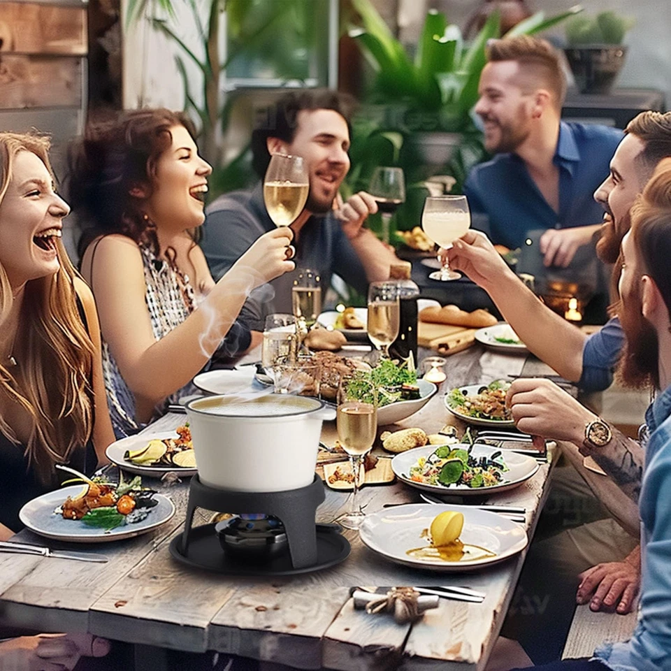 Cast Iron Fondue Pot Set for Chocolate Cheese Swiss Fondue Pot Set for Meat w... - Image 2 of 4