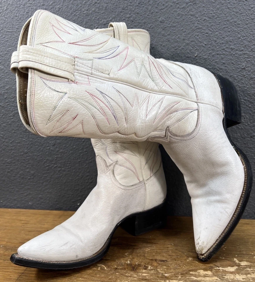 Tony Lama Vintage años 70’s Mujer’s Talla 7 M Botas Blancas Punta Cuero (DEFECTOS) Foto 4 de 4