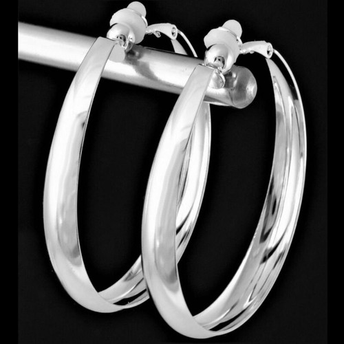 #C100 Non-Pierced Clip-On 1", 1.2",1.5" or 2" Polished Round Wide Hoops Earrings - Picture 32 of 41