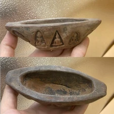 Ancient Near Eastern Old Terracotta Carving Vase With Buddha Motifs 