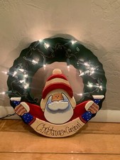Wooden Handmade Holiday Santa Lighted Wreath