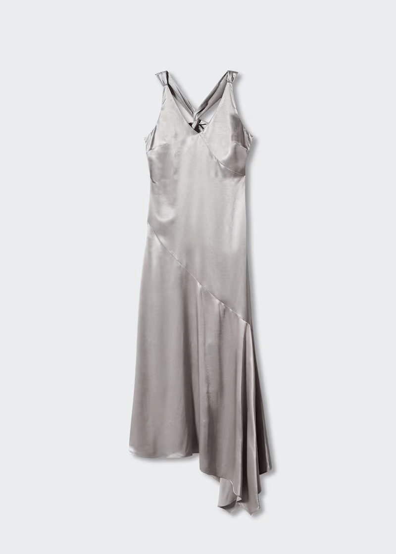 mango silver dress Mango MNG Women's Asymmetrical Satin-finish Dress w/ Asymmetrical Hem Silver  Siz