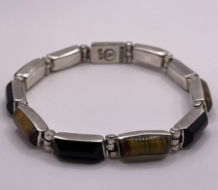 Mexico Taxco Tiger Eye Black Onyx Sterling Silver Link