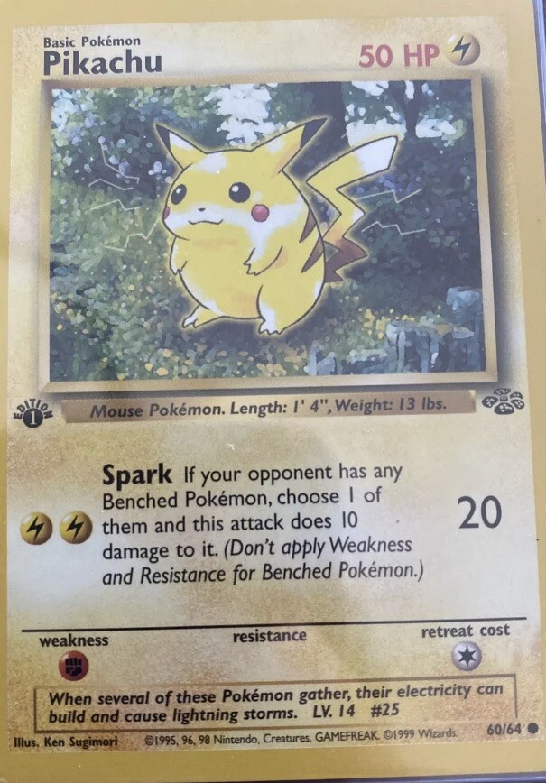 2) PIKACHU - 1999 Base Set & Jungle 1st Edition - Pokemon Card NM