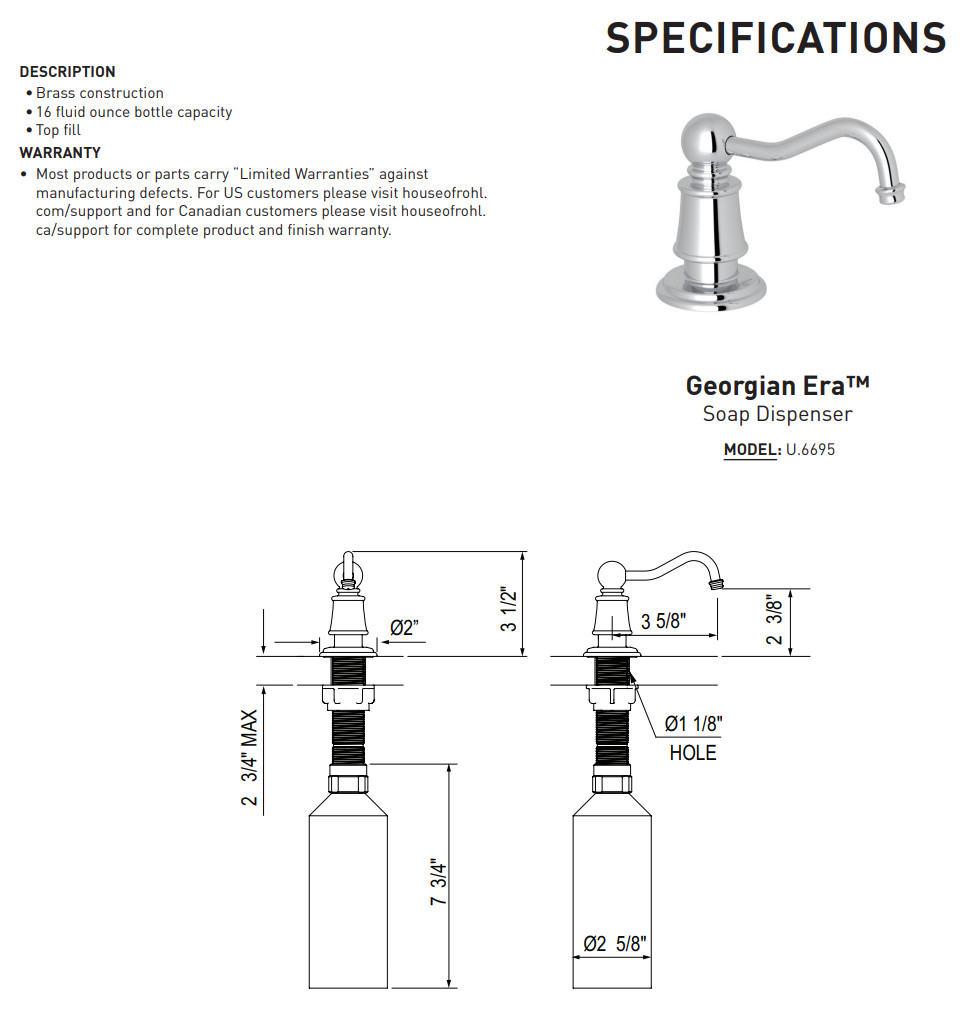 Perrin & Rowe U.6695-PN Georgian Era Deck Mount Soap Dispenser POLISHED NICKEL