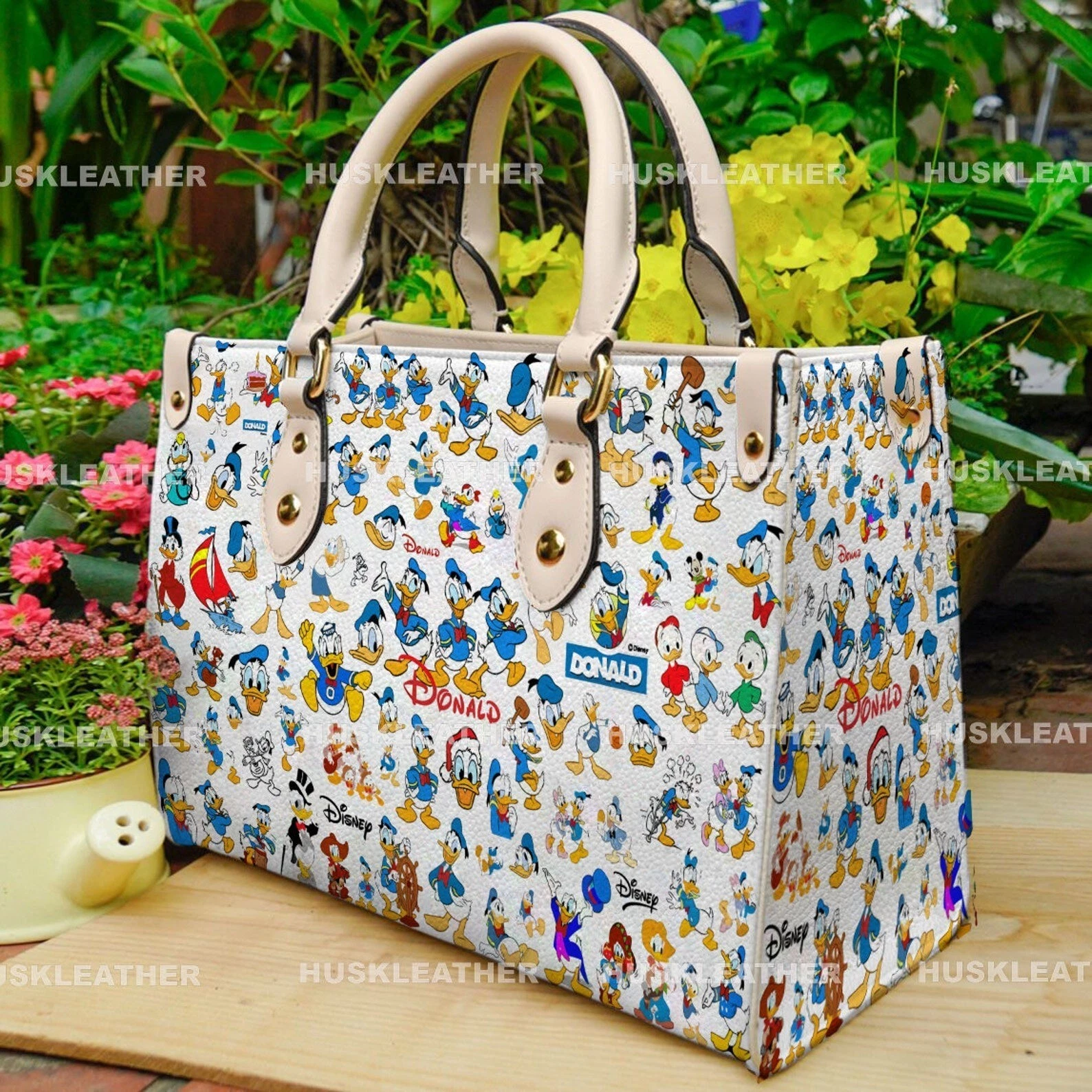 Personalized Donald Duck Leather Handbag, Donald Duck Cartoon Lovers Gift Bag