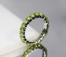 Green Peridot Band, Amazing Green Peridot Band,Sterling Silver Band, Size 9